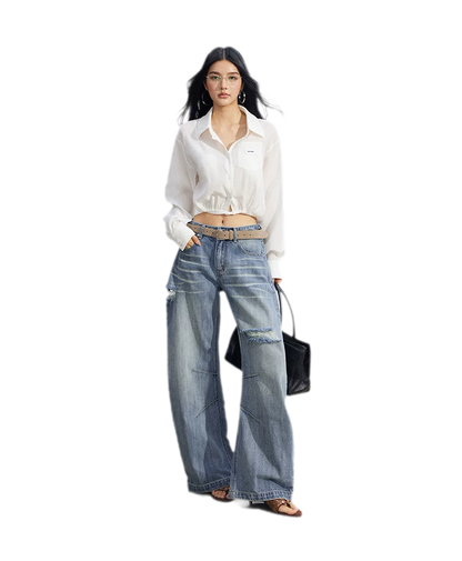 Distressed Curved Jeans