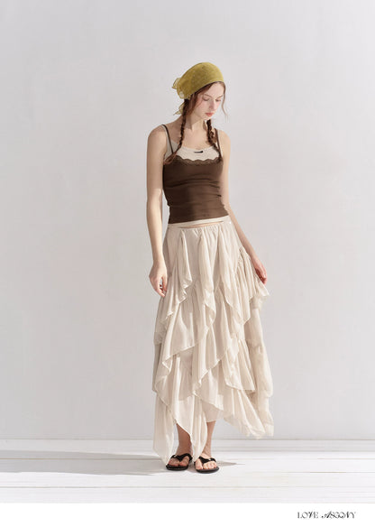 Irregular Ruffle Edge Chiffon Skirt