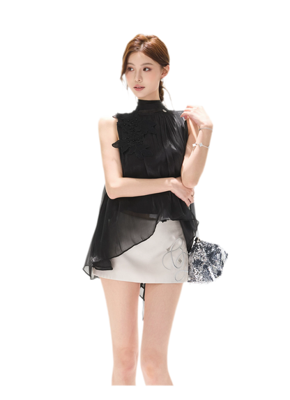 Embellished Satin Mini Skort