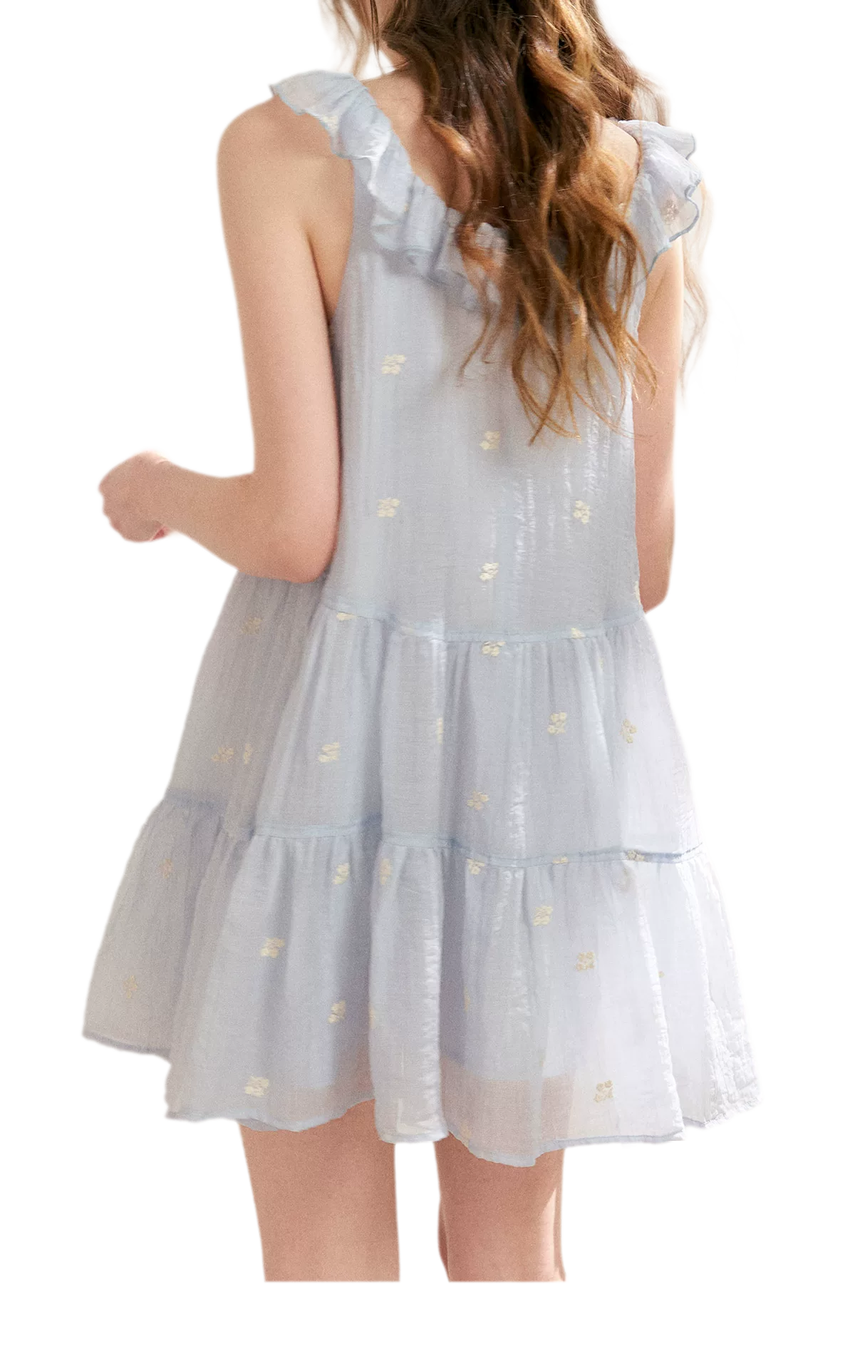 Tencel Embroidered Ruffle A-line Dress