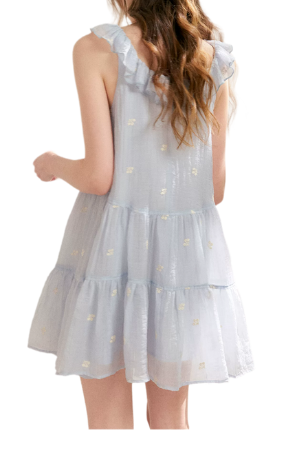 Tencel Embroidered Ruffle A-line Dress