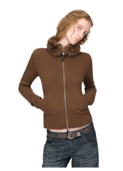 Wool Ribbed Fitted Cardigan