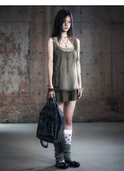 Mesh Layered Strap Dress