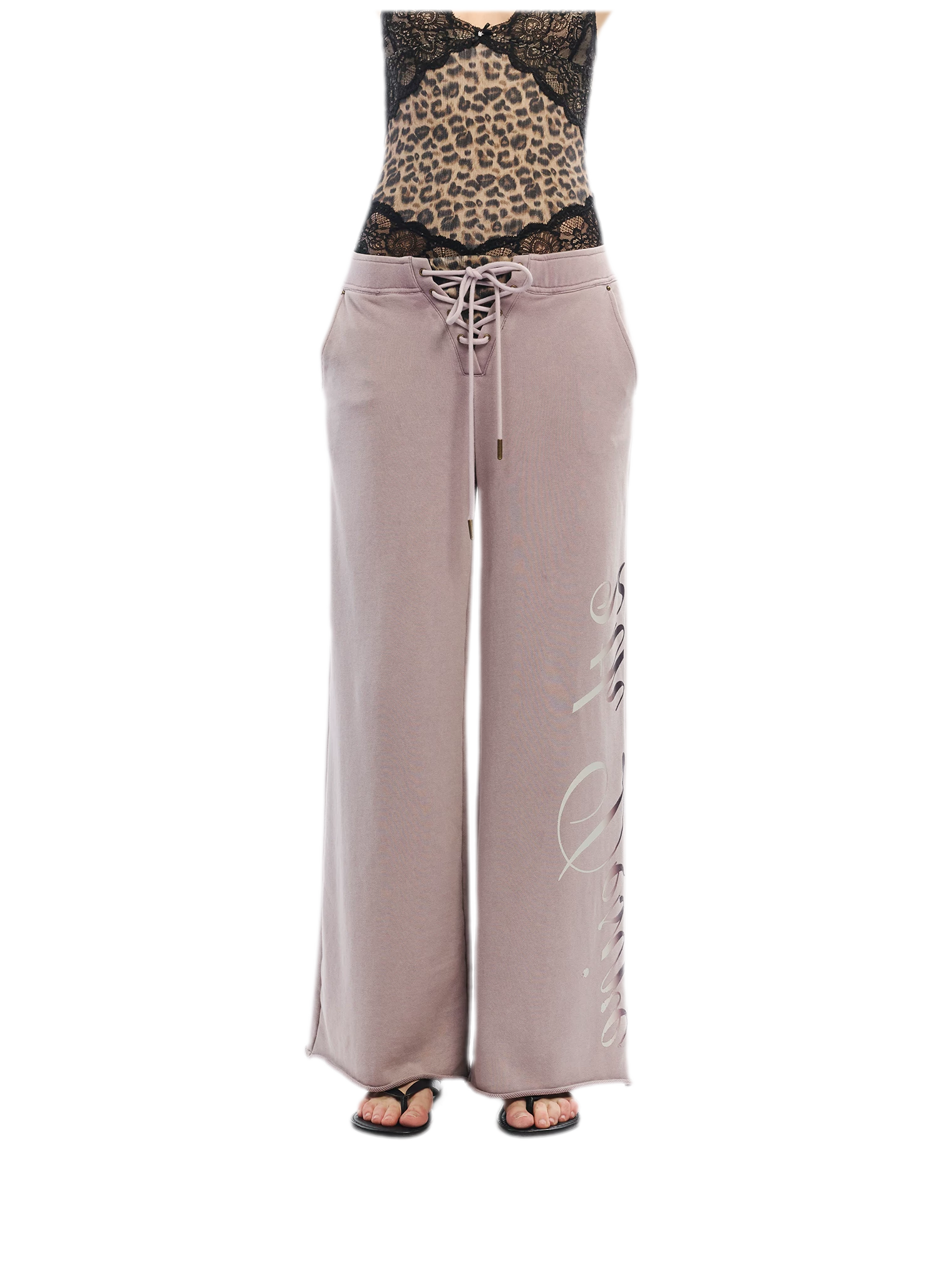 Vintage Letter Print Wide-Leg Pants