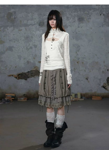 Silver Foil Gothic Lace-Up Top