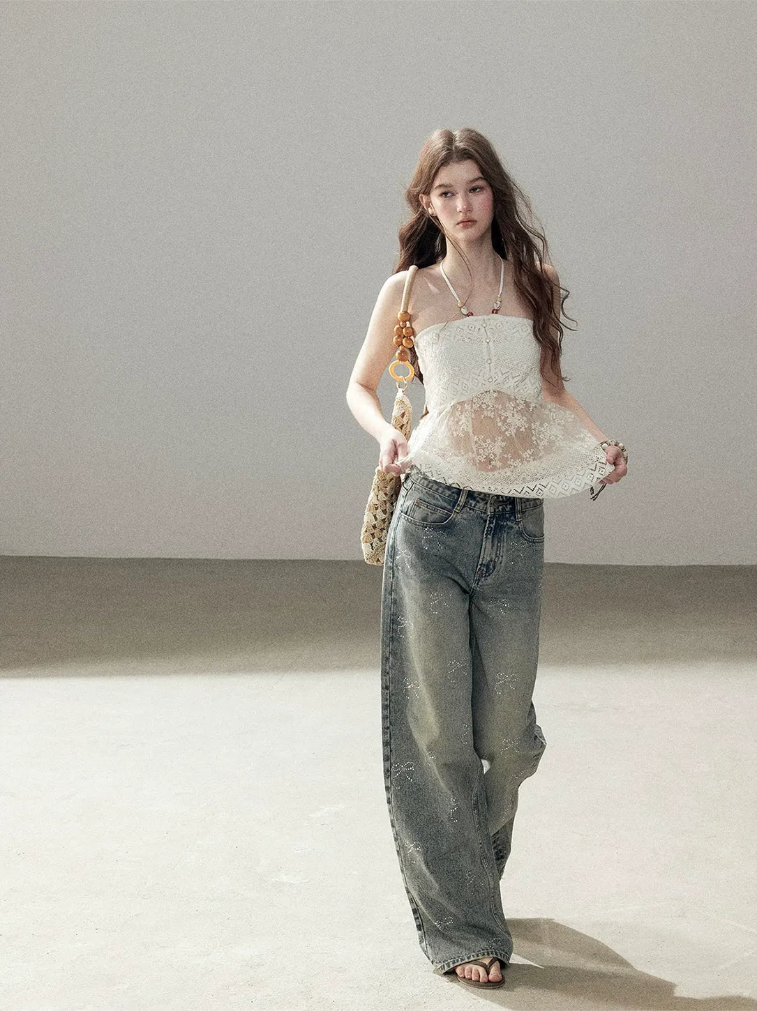 Rhinestone Wide-Leg Jeans
