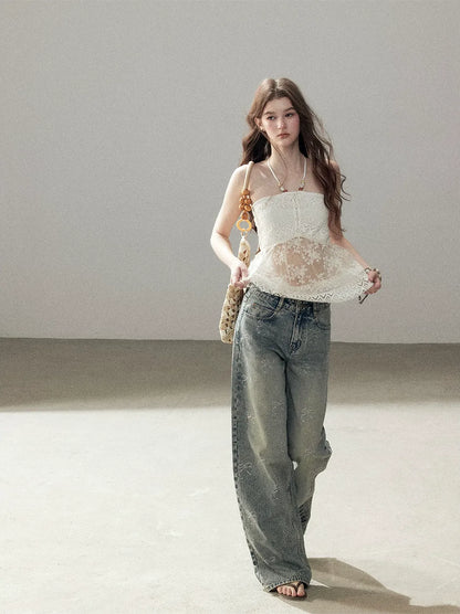 Rhinestone Wide-Leg Jeans