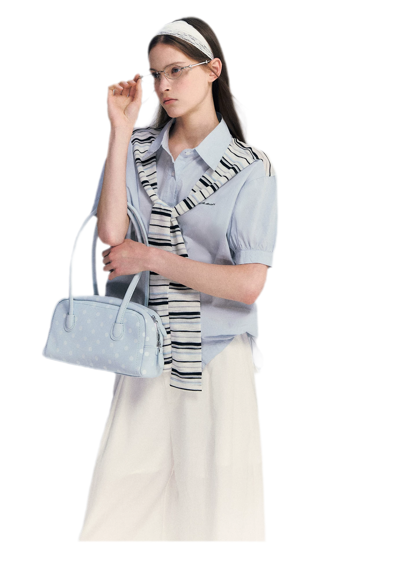 Striped Scarf Hem Shirt