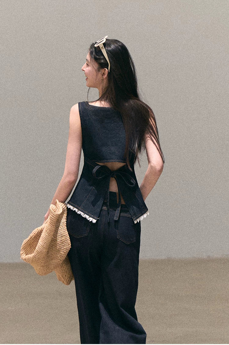 Washed Denim Wide-Leg Set
