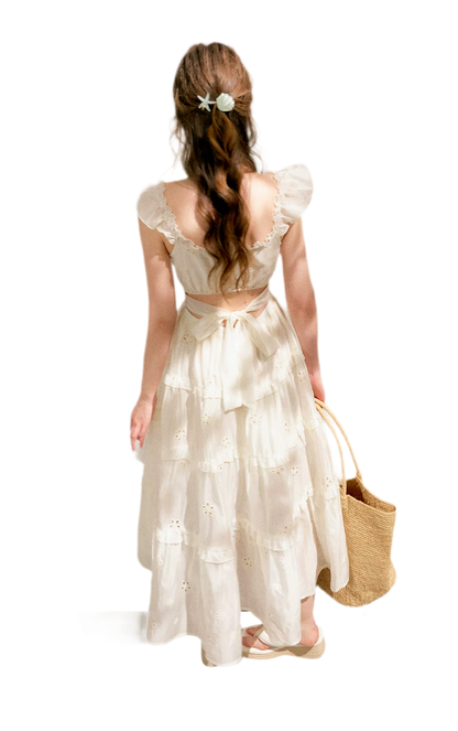 Embroidered Floral Tie-Waist Dress