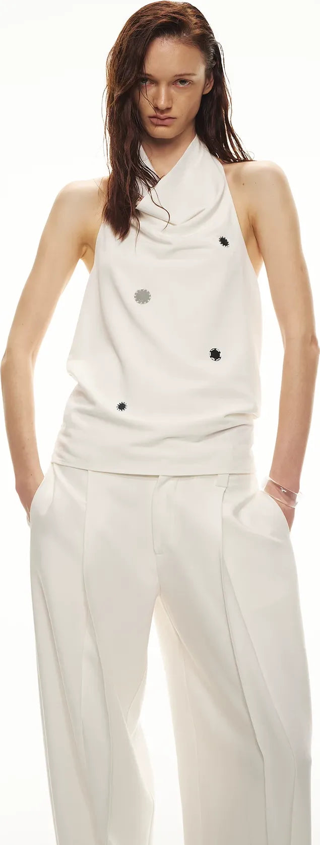 Minimalist Draped Neck Hand-Sewn Lens Halter Top