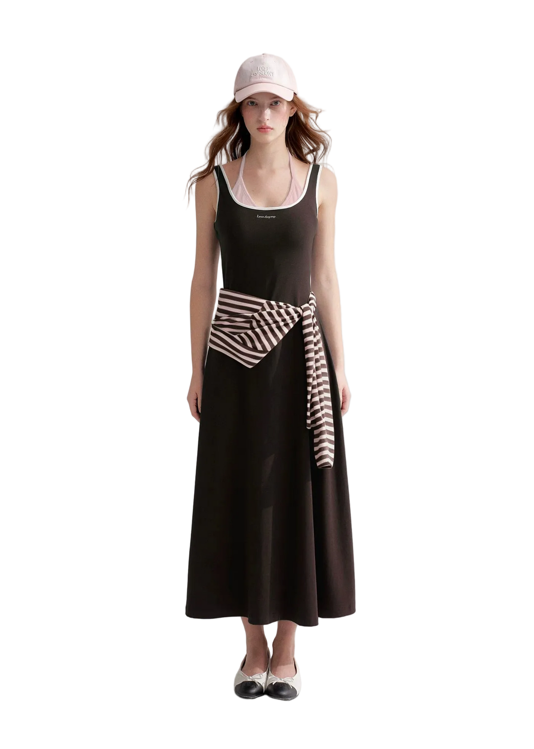 Contrast Color U-Neck Halter Knit Long Dress