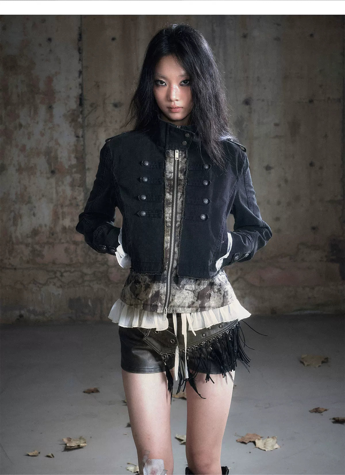 Washed Patchwork Zip Jacket