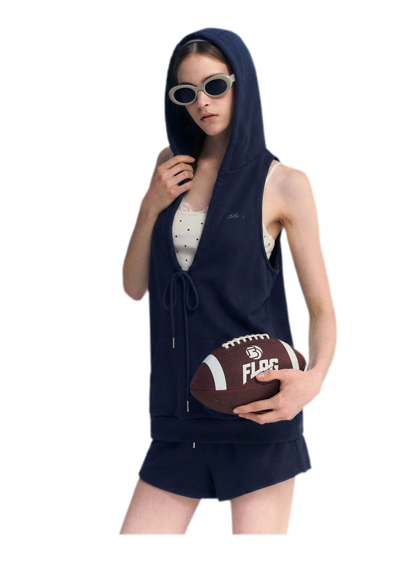 U-Neck Hoodie Vest Set