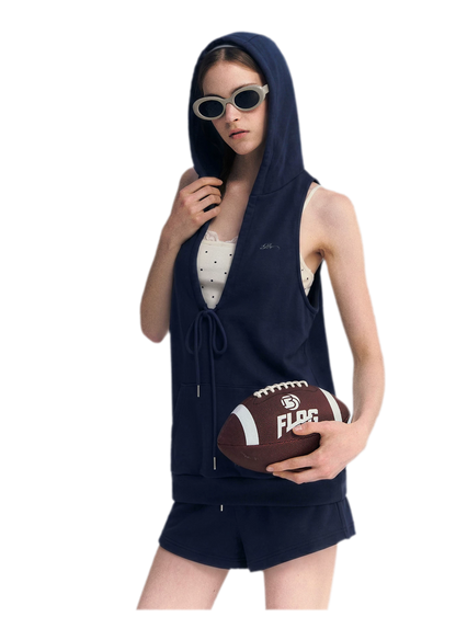 U-Neck Hoodie Vest Set