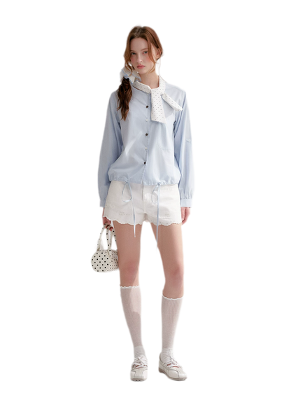 Eyelet Embroidered Denim Shorts