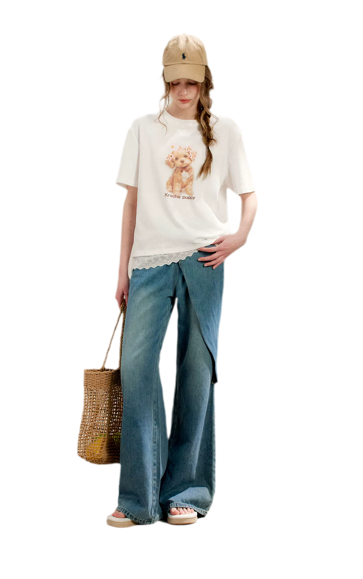 Soft Cotton Wide-Leg Jeans with Bow Detail