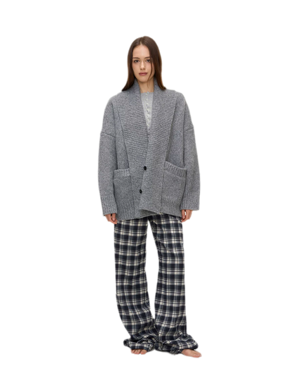 Brushed Plaid Wide-Leg Pants