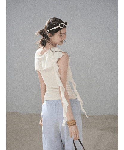 Lace One-Shoulder Crop Tee