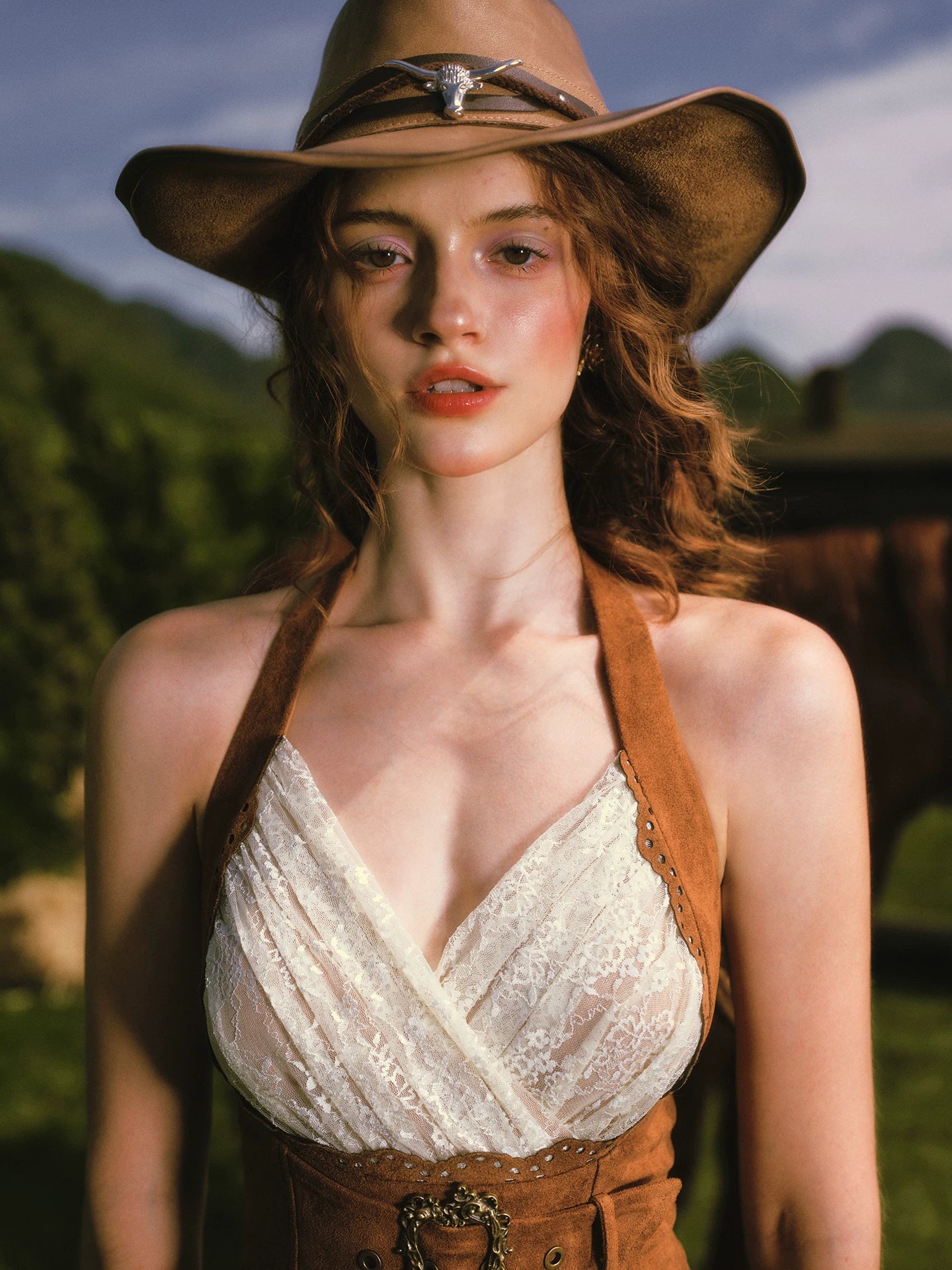 Laser-Cut Suede Lace Dress