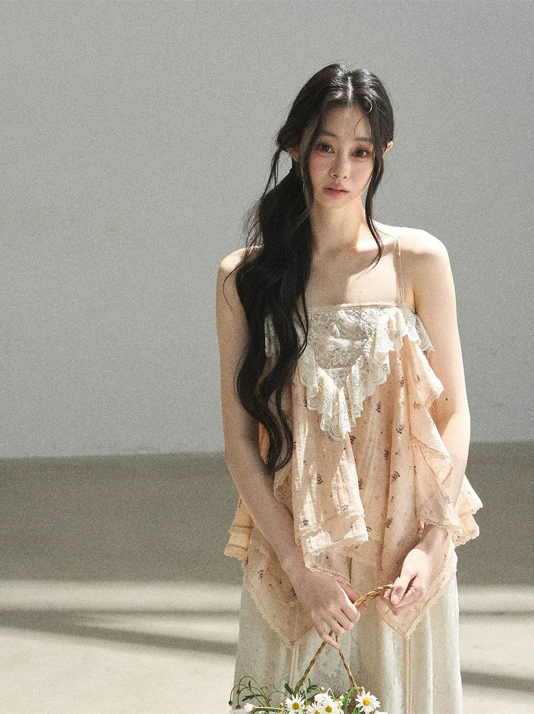 Lace Trim Asymmetric Cami