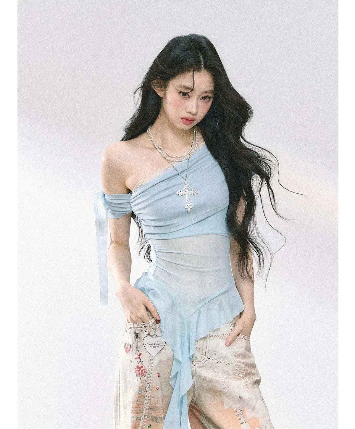 Sheer Asymmetric Mesh Tee