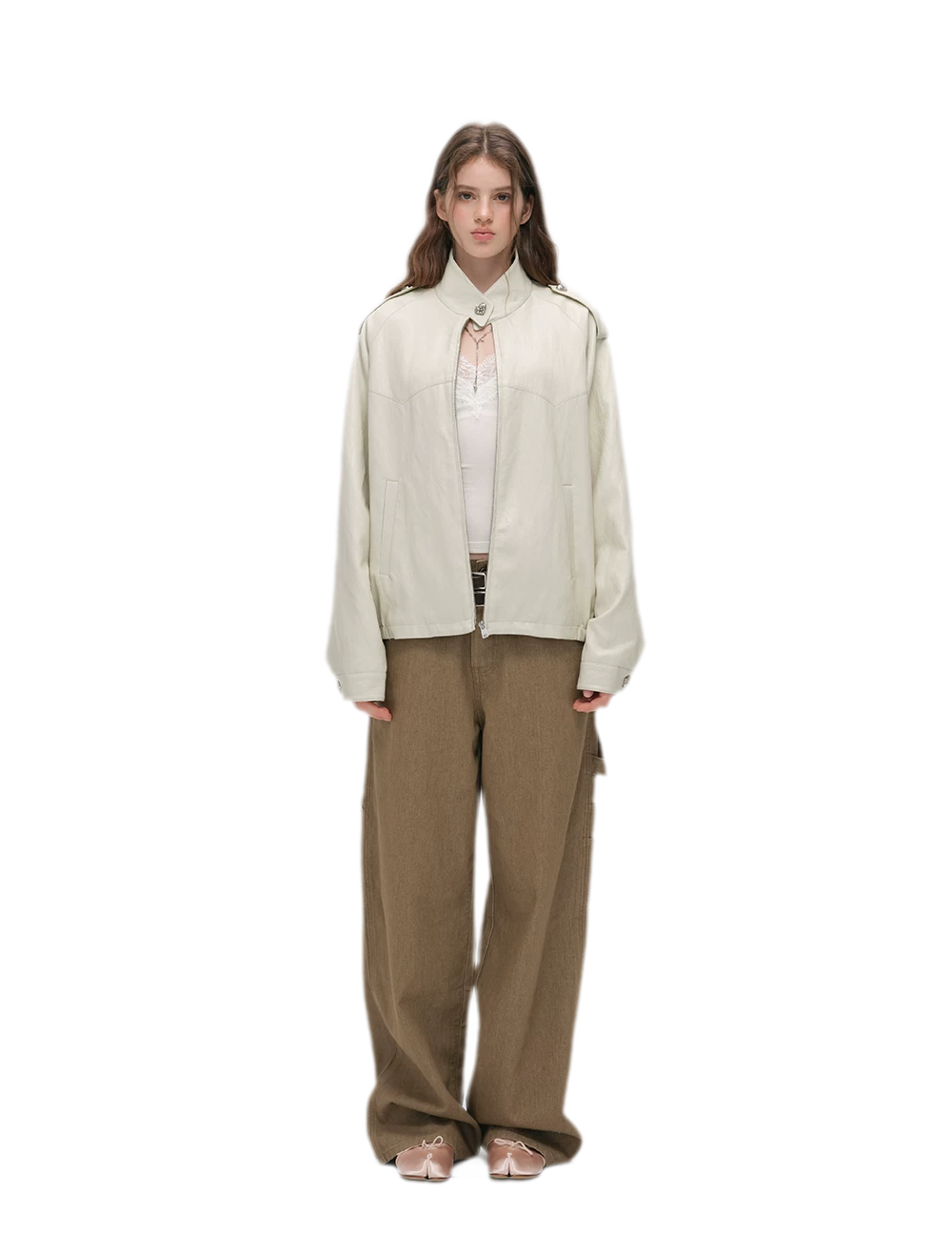 Enzyme-Washed Wide-Leg Utility Jeans