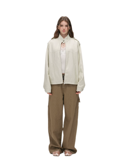 Enzyme-Washed Wide-Leg Utility Jeans