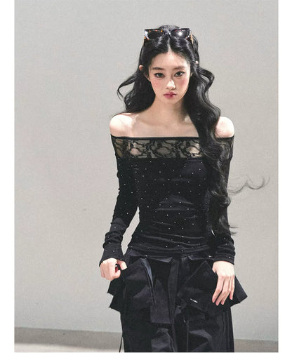 Off-Shoulder Lace Dot Tee