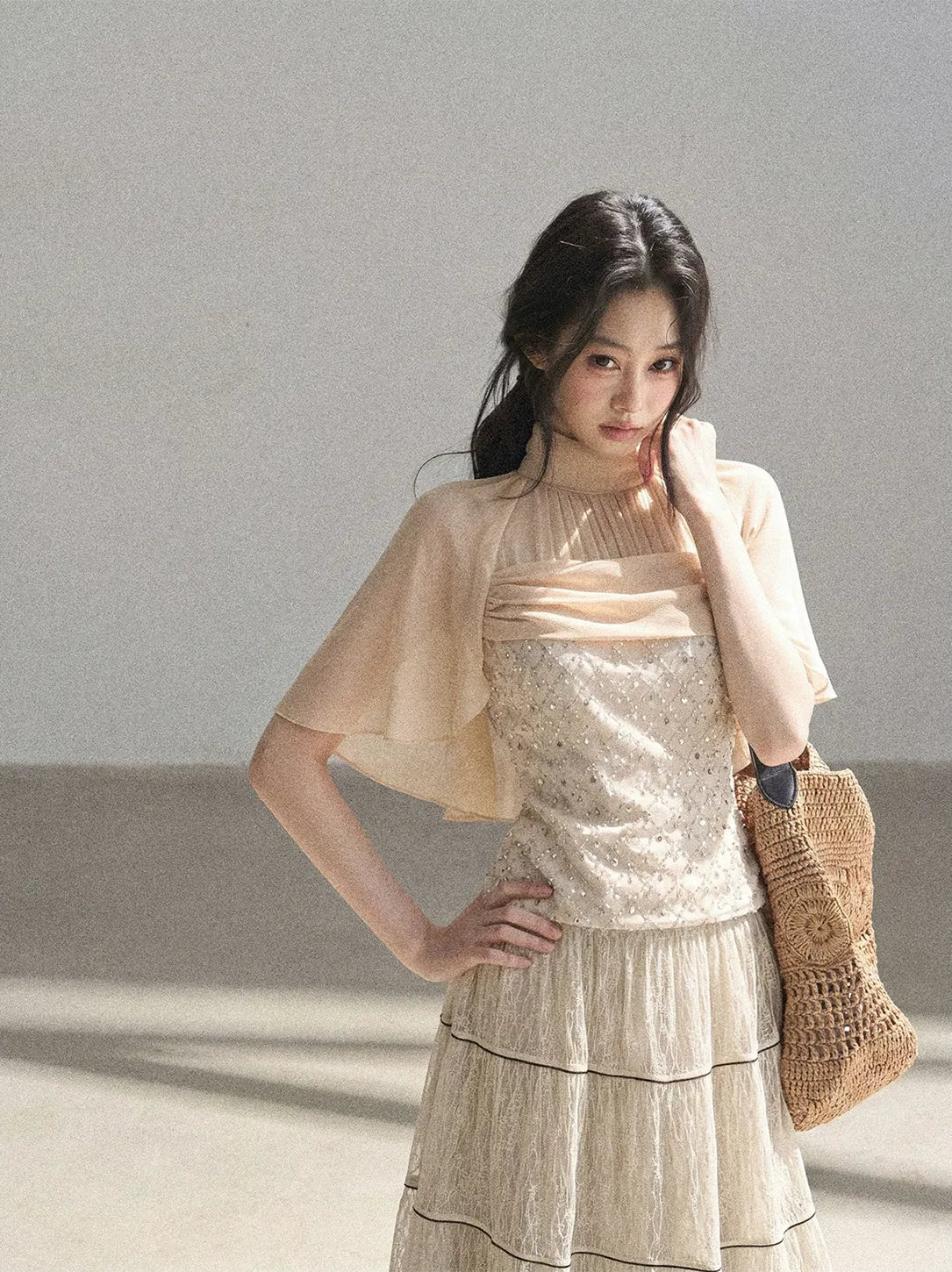 Textured Sequin Cape Top