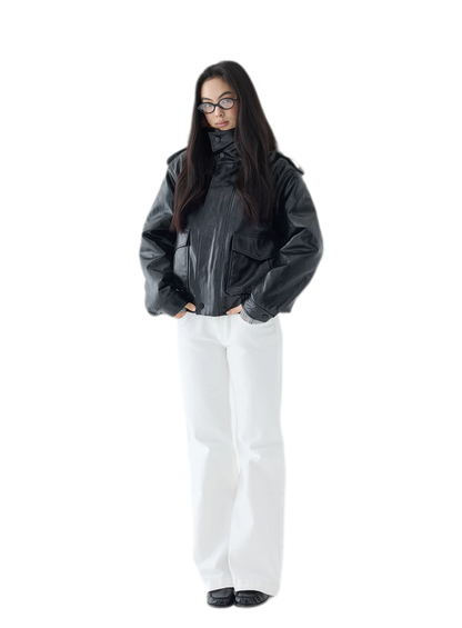 Oil-Wax Cropped PU Jacket