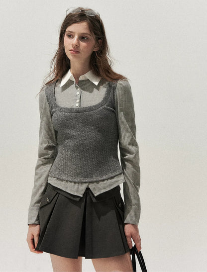Cable-Knit Layered Shirt Vest