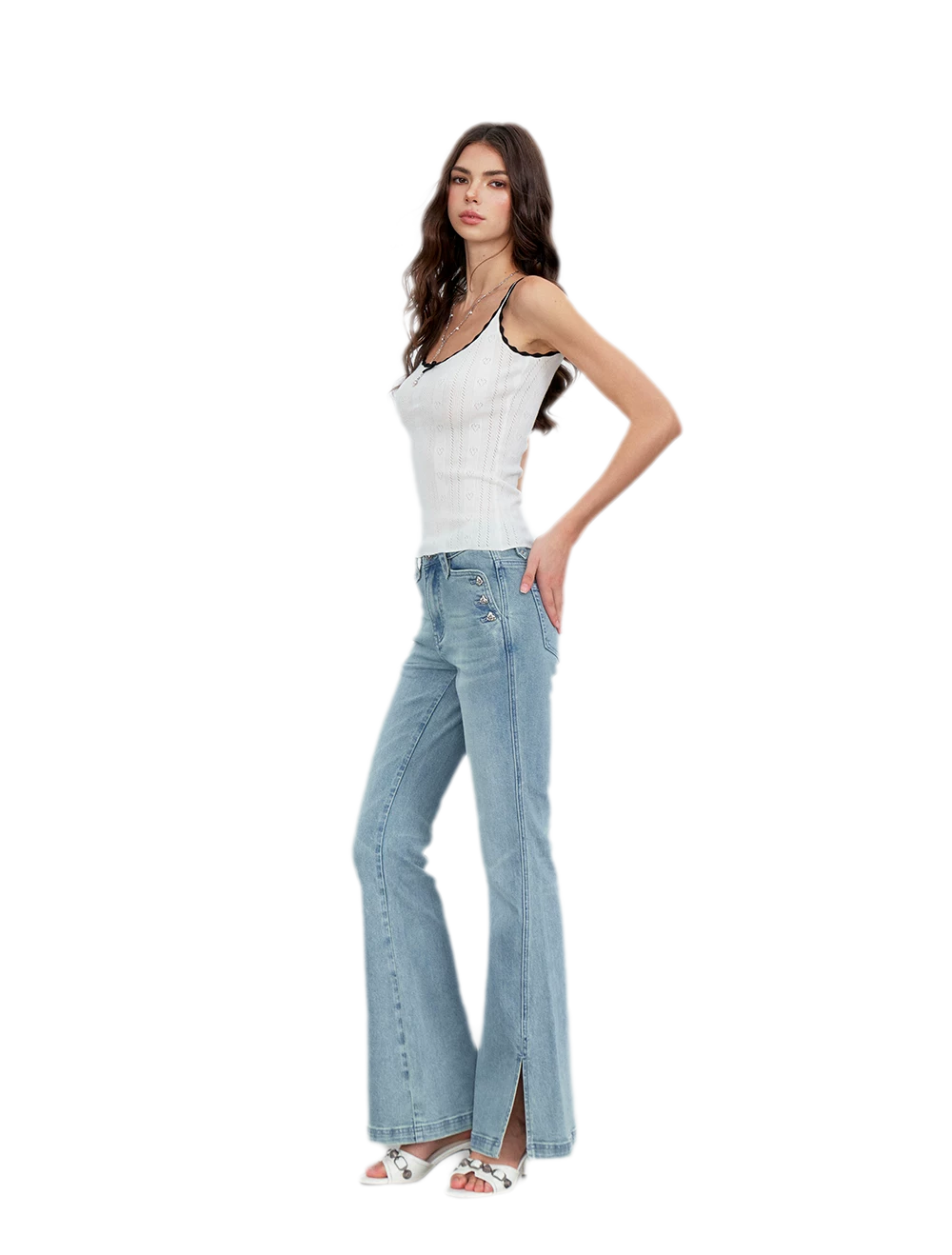 Washed Slit Flare Jeans