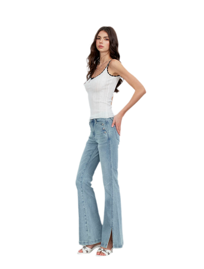 Washed Slit Flare Jeans