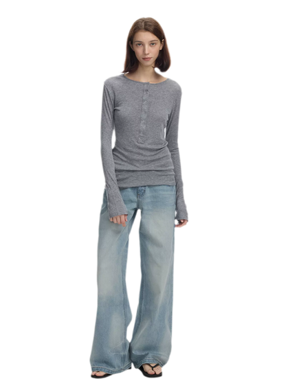 Lyocell Wool Six-Button Henley