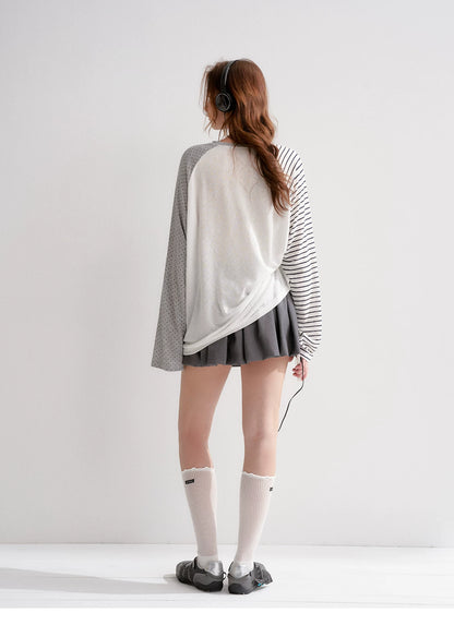 Striped Polka Dot Raglan Sleeve Long Sleeve Pullover
