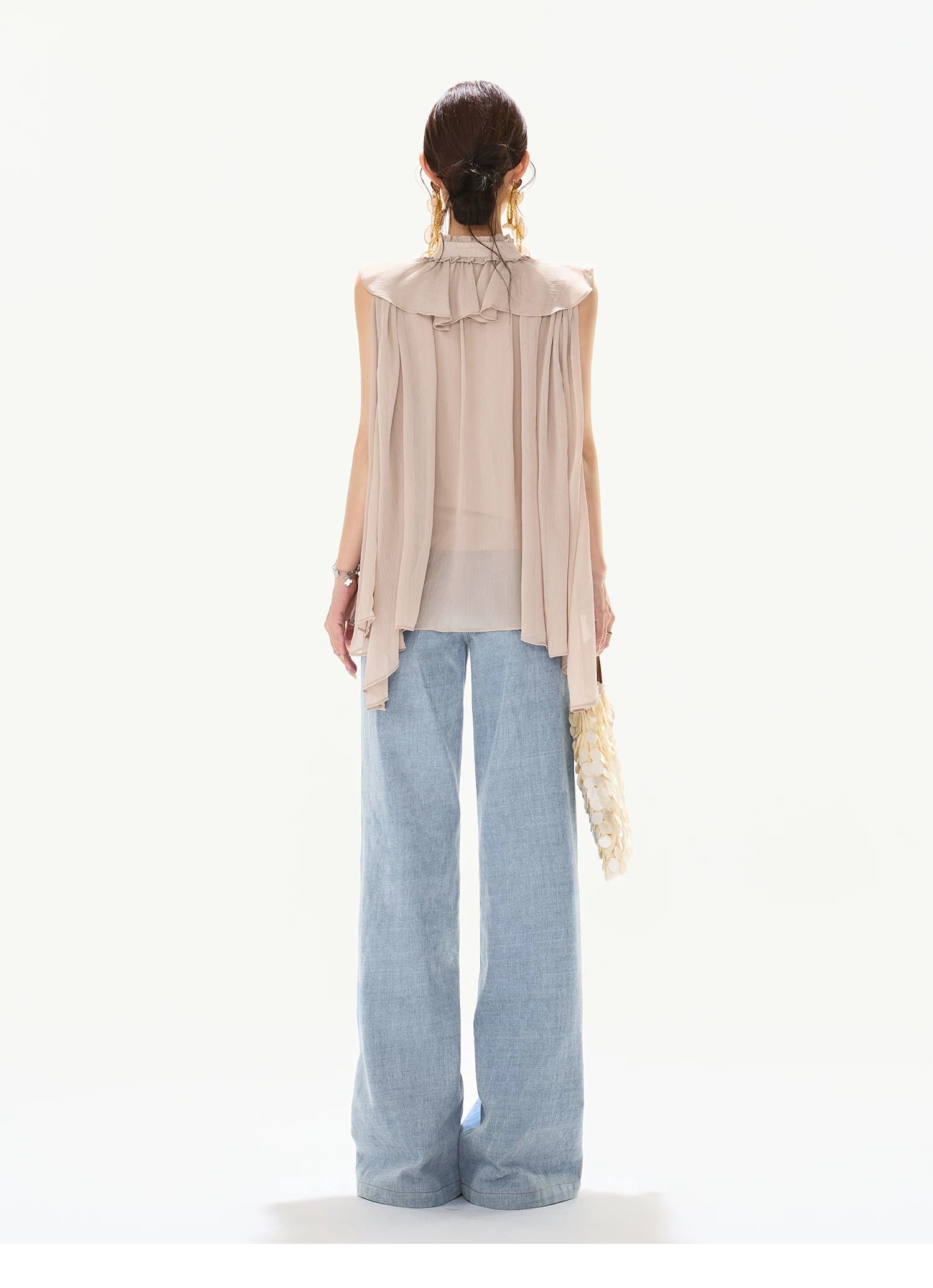 90s Vintage Washed Metal Button Wide-Leg Denim Pants