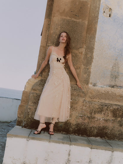 Embroidered Bow Mesh Dress