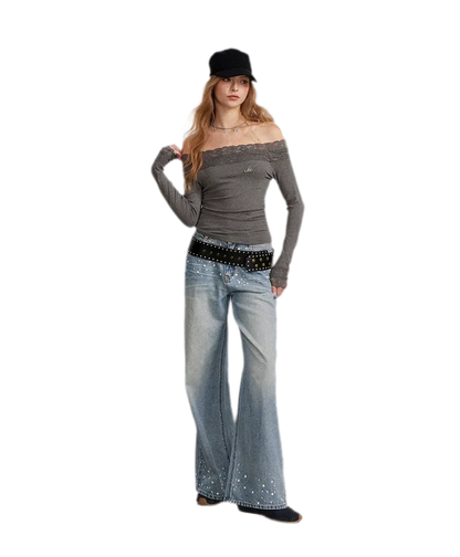 Lace Panel Off-Shoulder T-Shirt