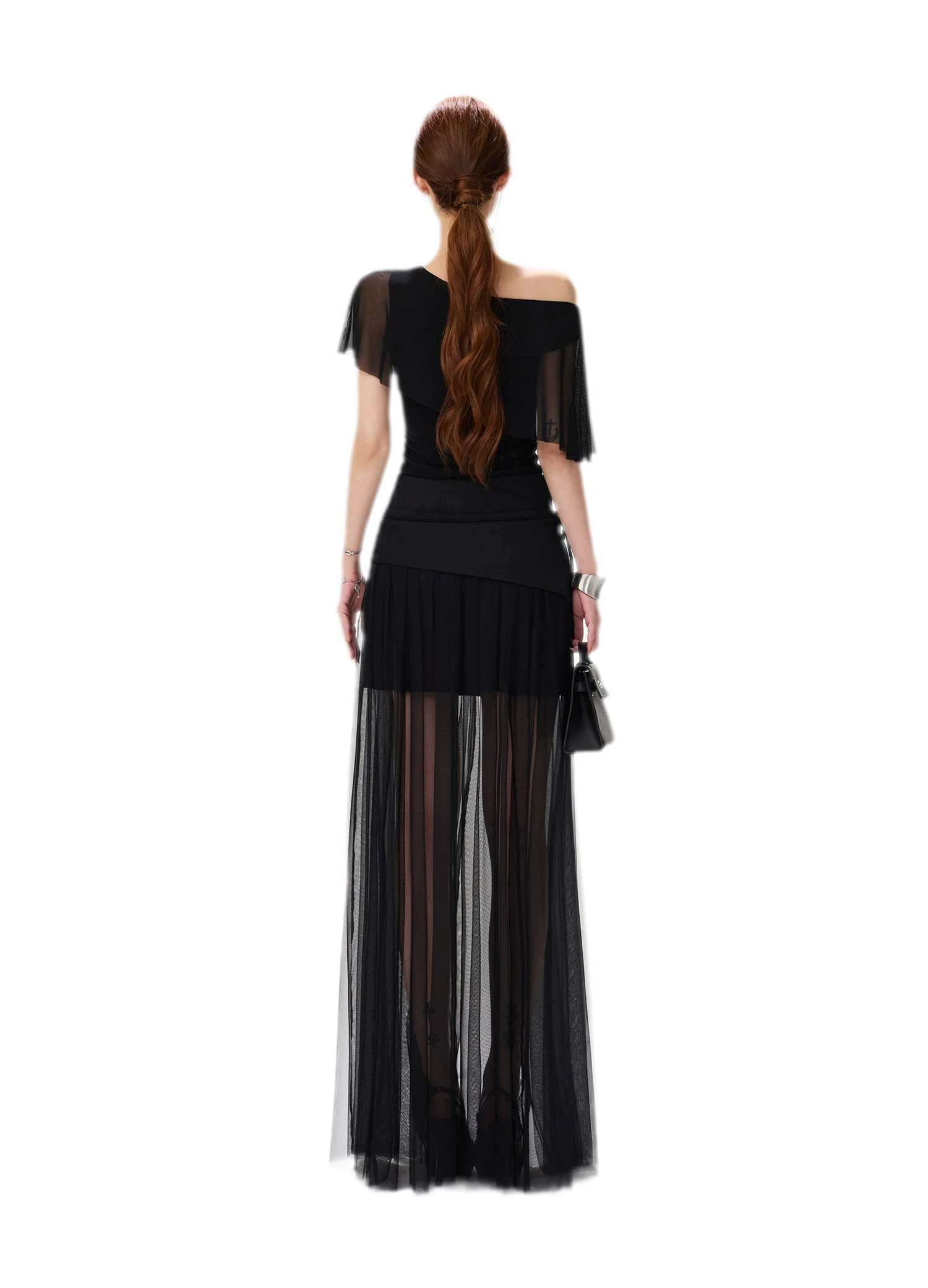 Sheer Ruffle One-Shoulder Top