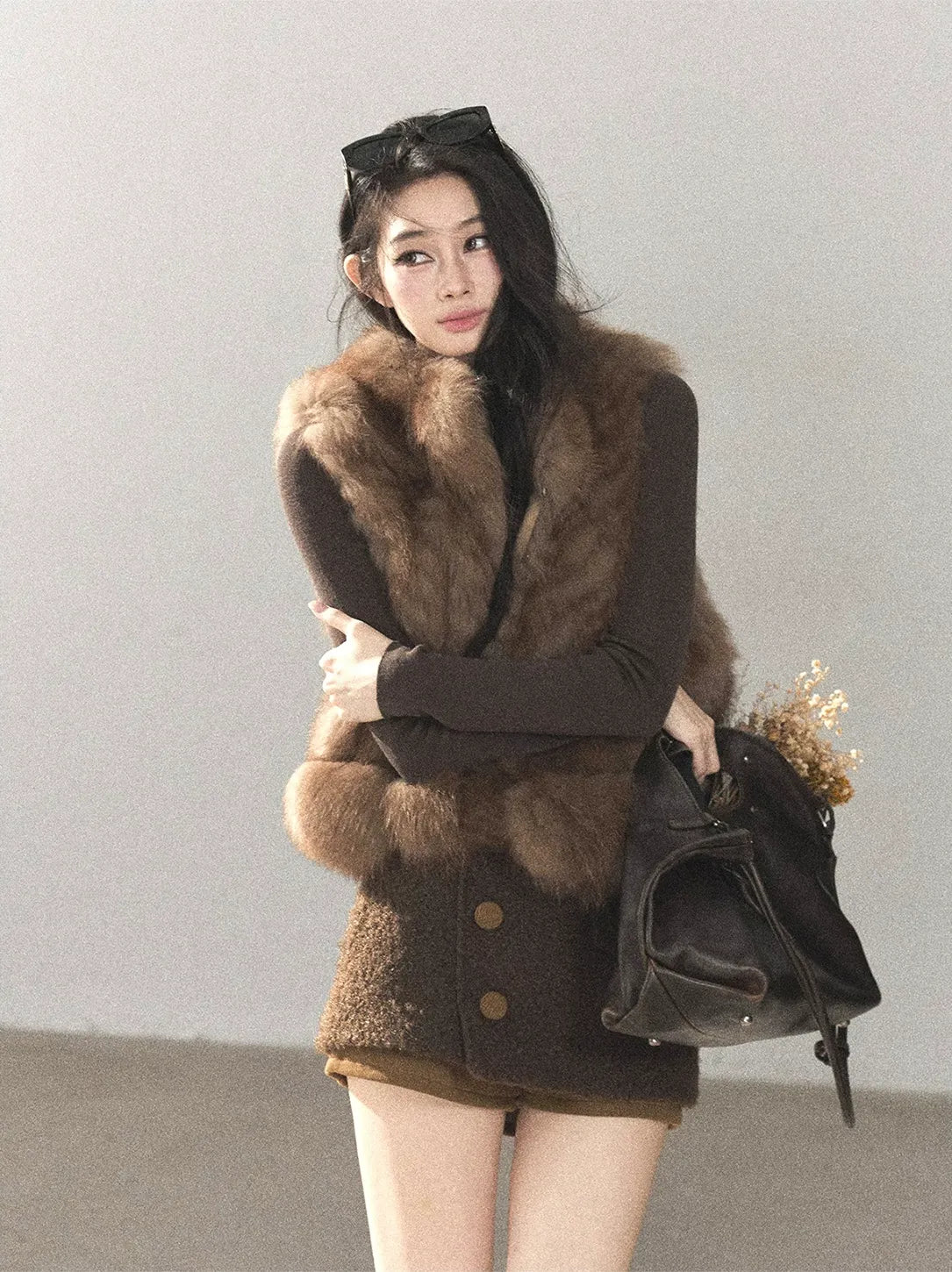 Fox Fur Stand-Collar Vest