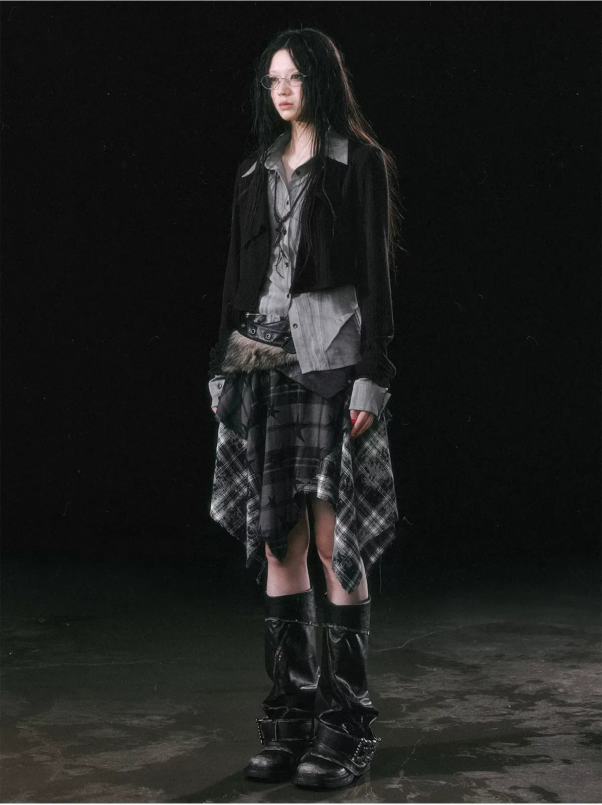 Star Plaid Raw-Edge Skirt