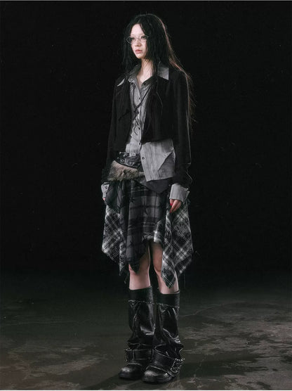 Star Plaid Raw-Edge Skirt