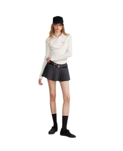 Contrast Pleated A-Line Mini Skirt