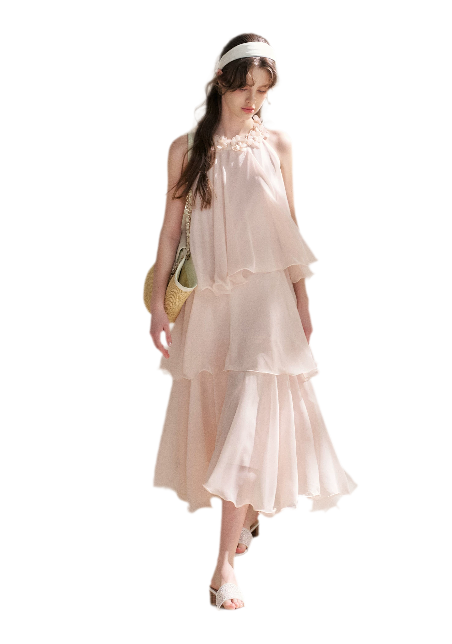 Chiffon Floral Halter Long Dress