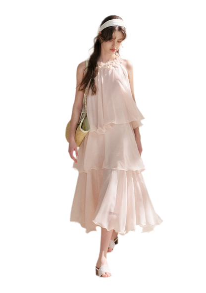 Chiffon Floral Halter Long Dress