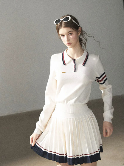 Jacquard Polo Pleated Skirt Set