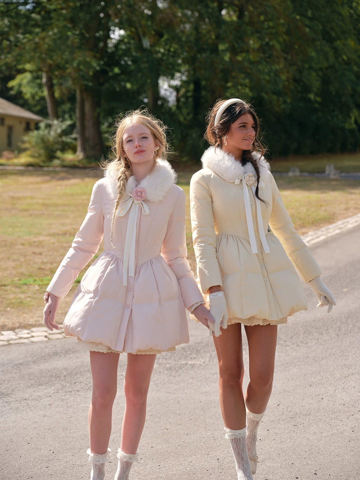 Satin Bow Fitted Down Coat