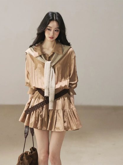 High-Waist Ruffle Shirt Dress