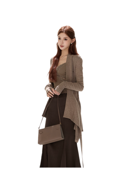 Matte Drape Irregular Hem Cardigan